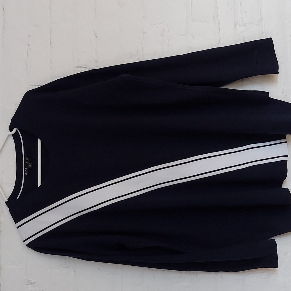 Athleta Streetwise Tunic Stripe Cotton Sweater Navy XL